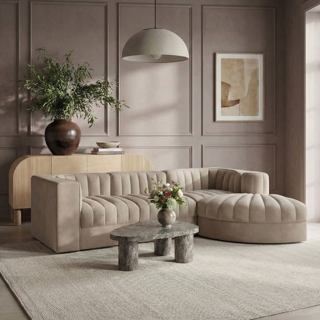 Rummi Velvet Performance Fabric Upholstered 4-Piece Modular Sectional In Beige