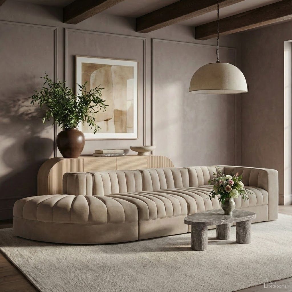 Rummi Velvet Performance Fabric Upholstered 4-Piece Modular Sectional In Beige
