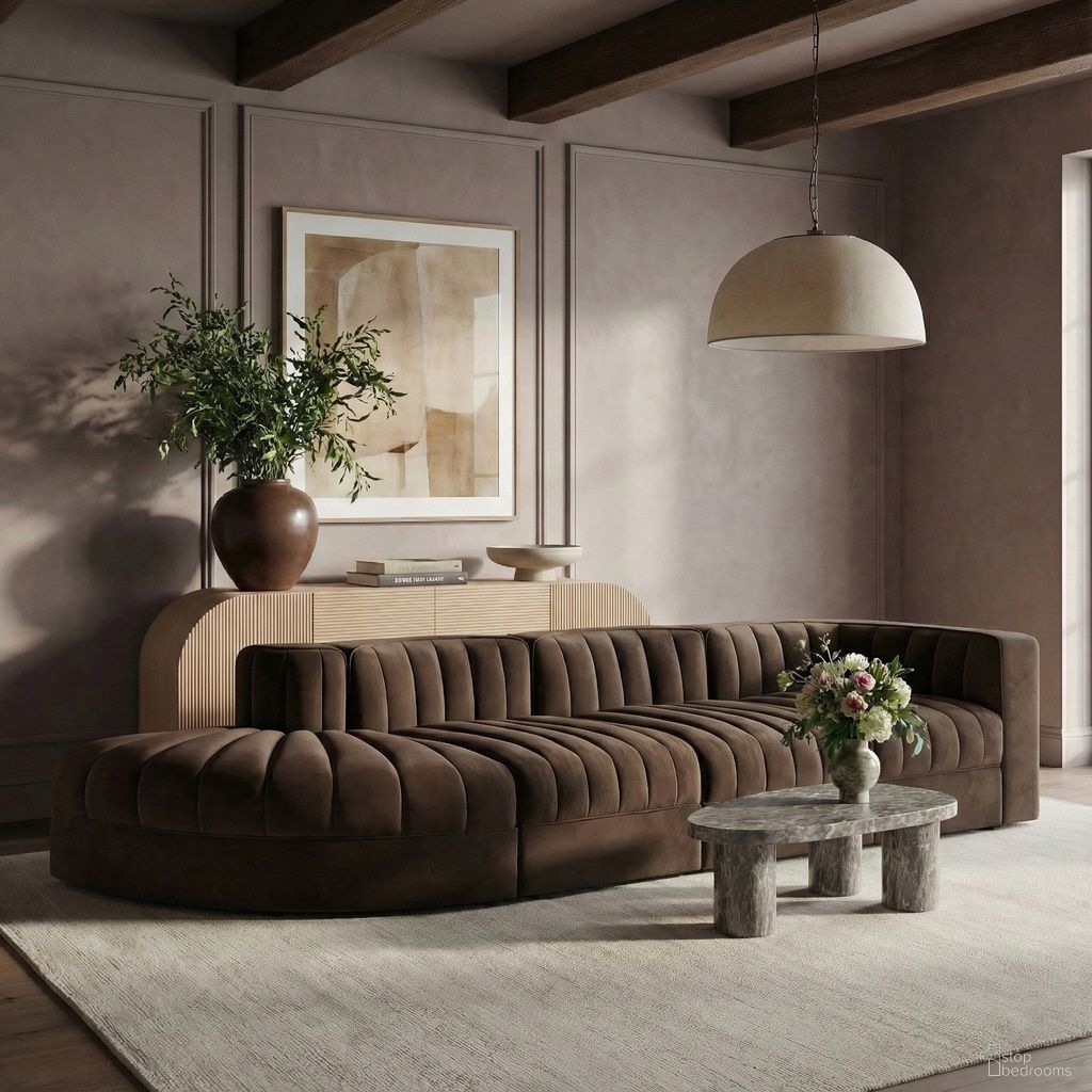 Rummi Velvet Performance Fabric Upholstered 4-Piece Modular Sectional In Brown