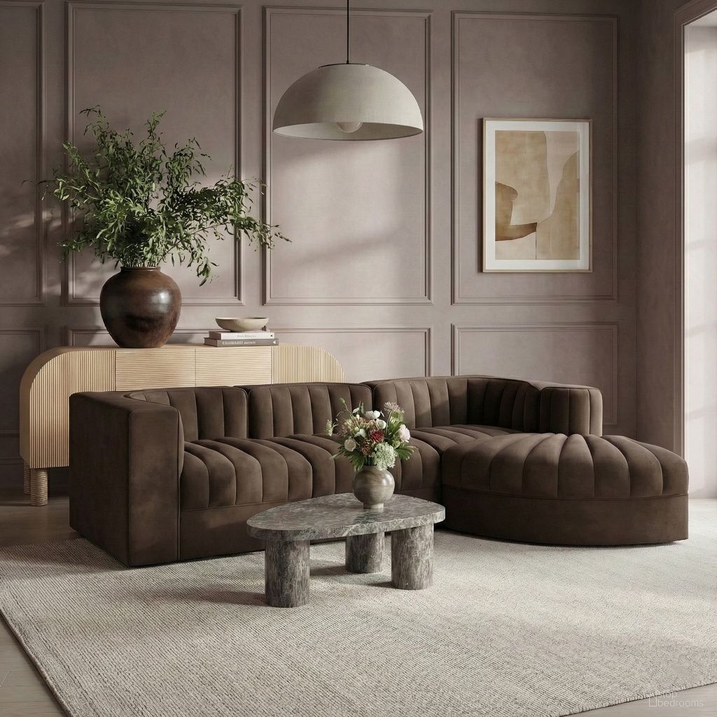 The appearance of Rummi Velvet Performance Fabric Upholstered 4-Piece Modular Sectional In Brown designed by Meridian in the modern / contemporary interior design. This brown piece of furniture was selected by 1StopBedrooms from Rummi Collection to add a touch of cosiness and style into your home. Sku: 660Brown-Armless;660Brown-Corner;660Brown-Corner;660Brown-RC. Material: Foam.