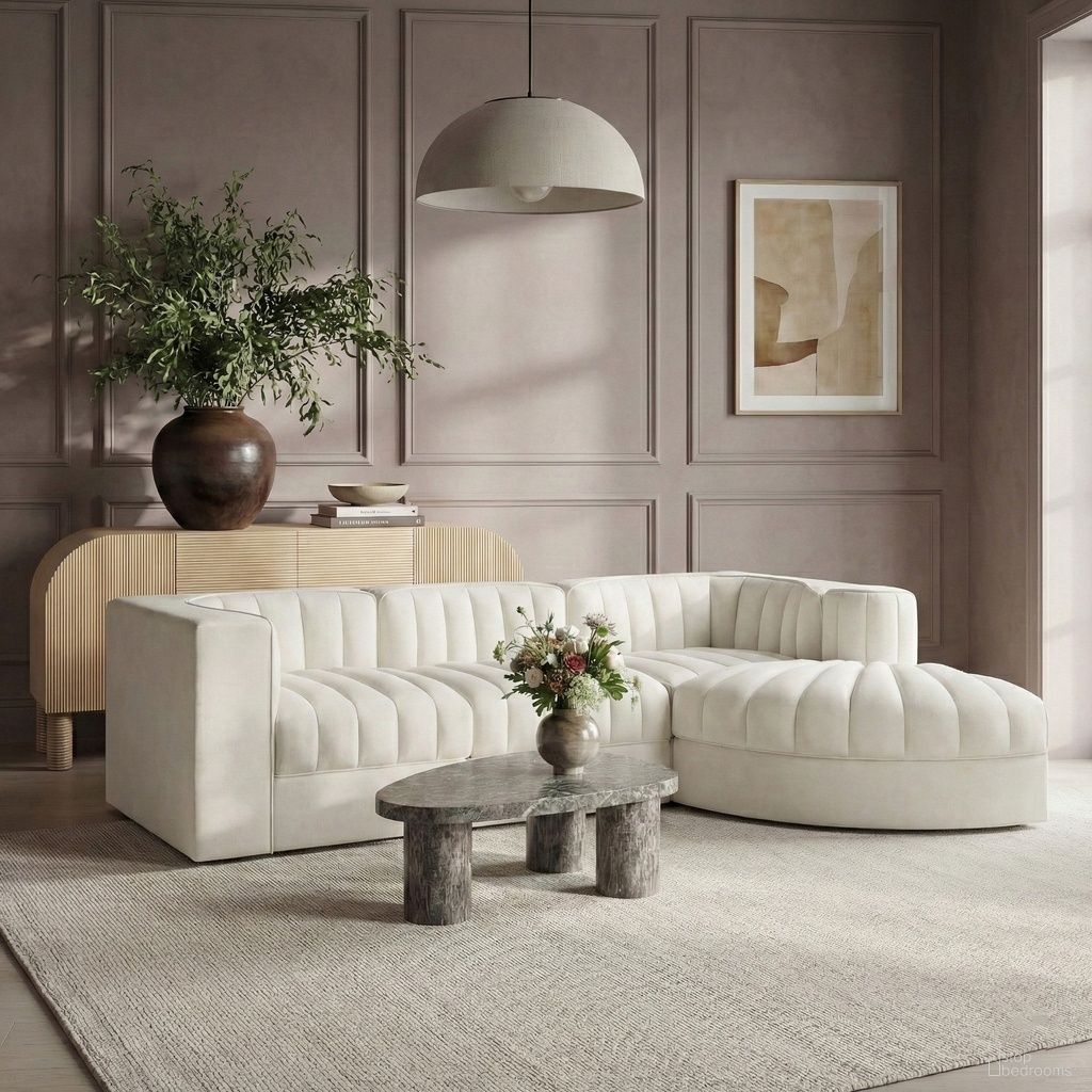 Rummi Velvet Performance Fabric Upholstered 4-Piece Modular Sectional In Cream