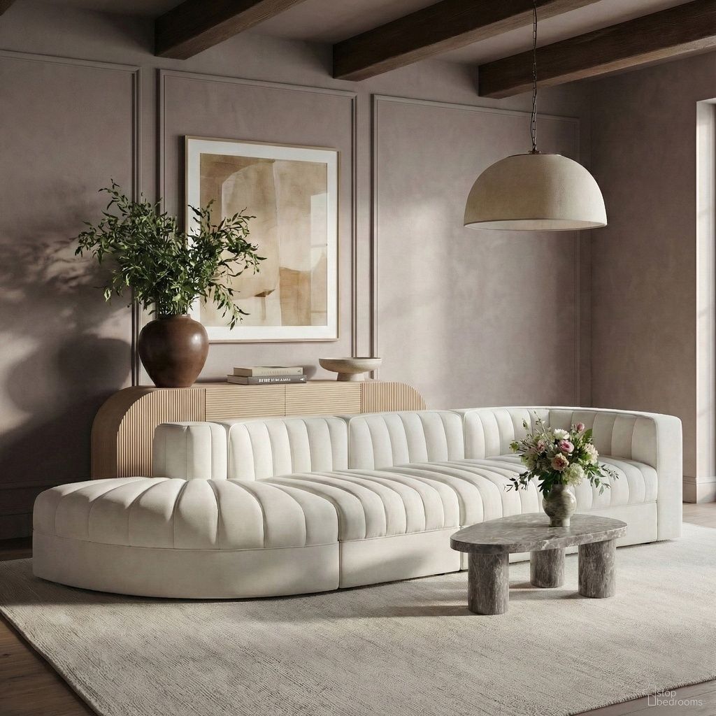 Rummi Velvet Performance Fabric Upholstered 4-Piece Modular Sectional In Cream