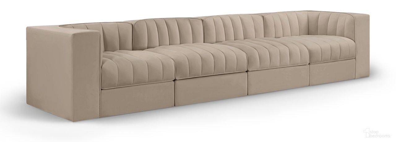 Rummi Velvet Performance Fabric Upholstered 4-Piece Modular Sofa In Beige
