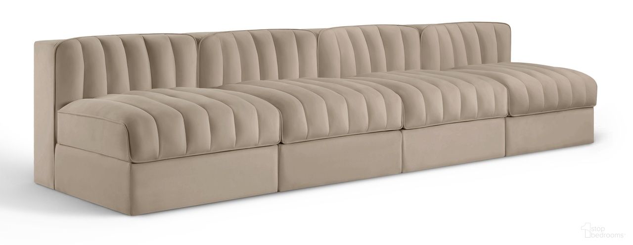 Rummi Velvet Performance Fabric Upholstered 4-Piece Modular Sofa In Beige