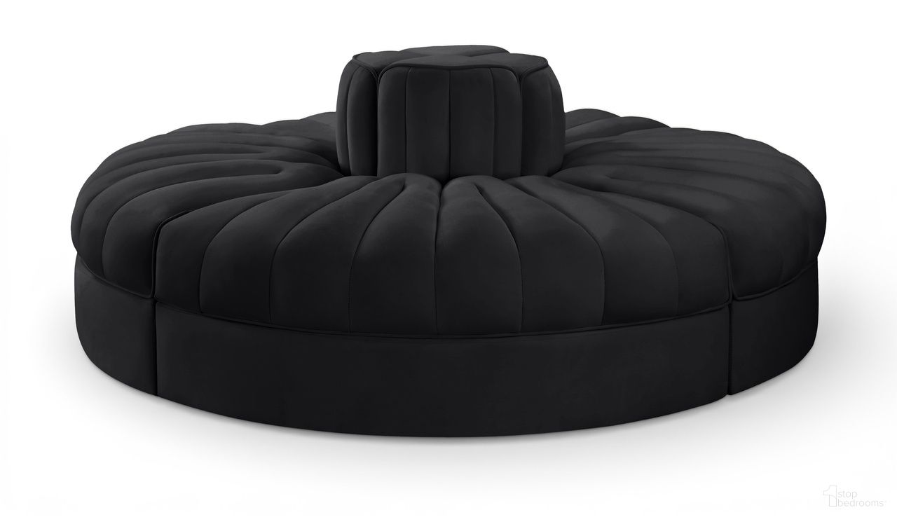 The appearance of Rummi Velvet Performance Fabric Upholstered 4-Piece Modular Sofa In Black designed by Meridian in the modern / contemporary interior design. This black piece of furniture was selected by 1StopBedrooms from Rummi Collection to add a touch of cosiness and style into your home. Sku: 660Black-RC;660Black-RC;660Black-RC;660Black-RC. Material: Foam.