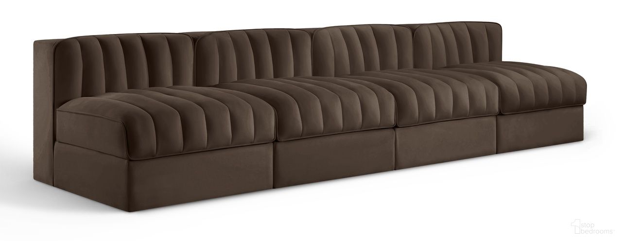 Rummi Velvet Performance Fabric Upholstered 4-Piece Modular Sofa In Brown