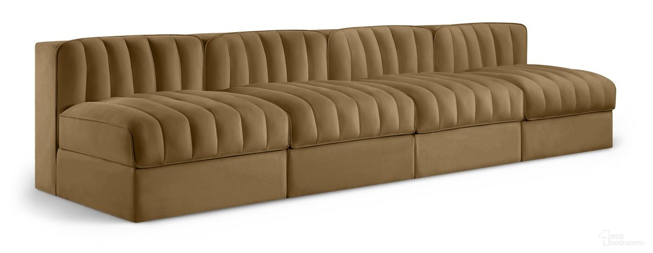 Rummi Velvet Performance Fabric Upholstered 4-Piece Modular Sofa In Saddle