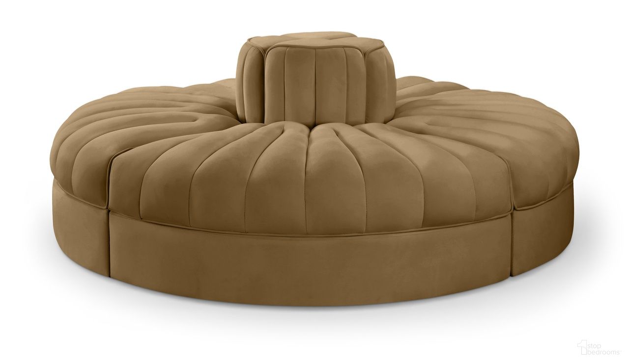 Rummi Velvet Performance Fabric Upholstered 4-Piece Modular Sofa In Saddle