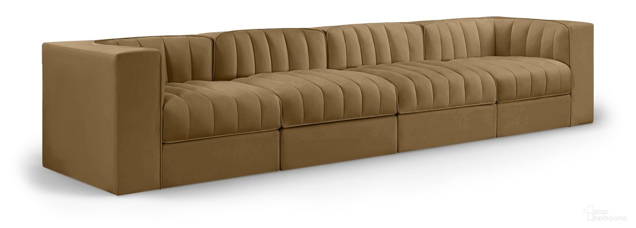 Rummi Velvet Performance Fabric Upholstered 4-Piece Modular Sofa In Saddle