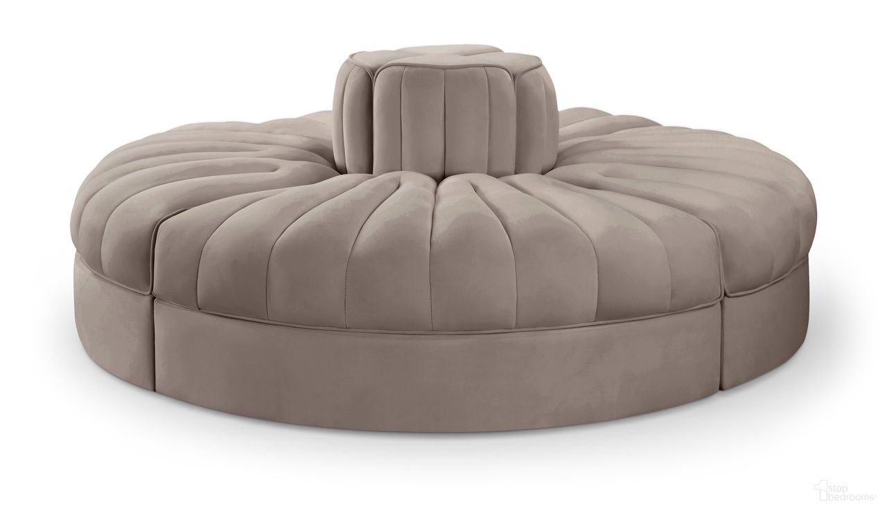 The appearance of Rummi Velvet Performance Fabric Upholstered 4-Piece Modular Sofa In Taupe designed by Meridian in the modern / contemporary interior design. This taupe piece of furniture was selected by 1StopBedrooms from Rummi Collection to add a touch of cosiness and style into your home. Sku: 660Taupe-RC;660Taupe-RC;660Taupe-RC;660Taupe-RC. Material: Foam.