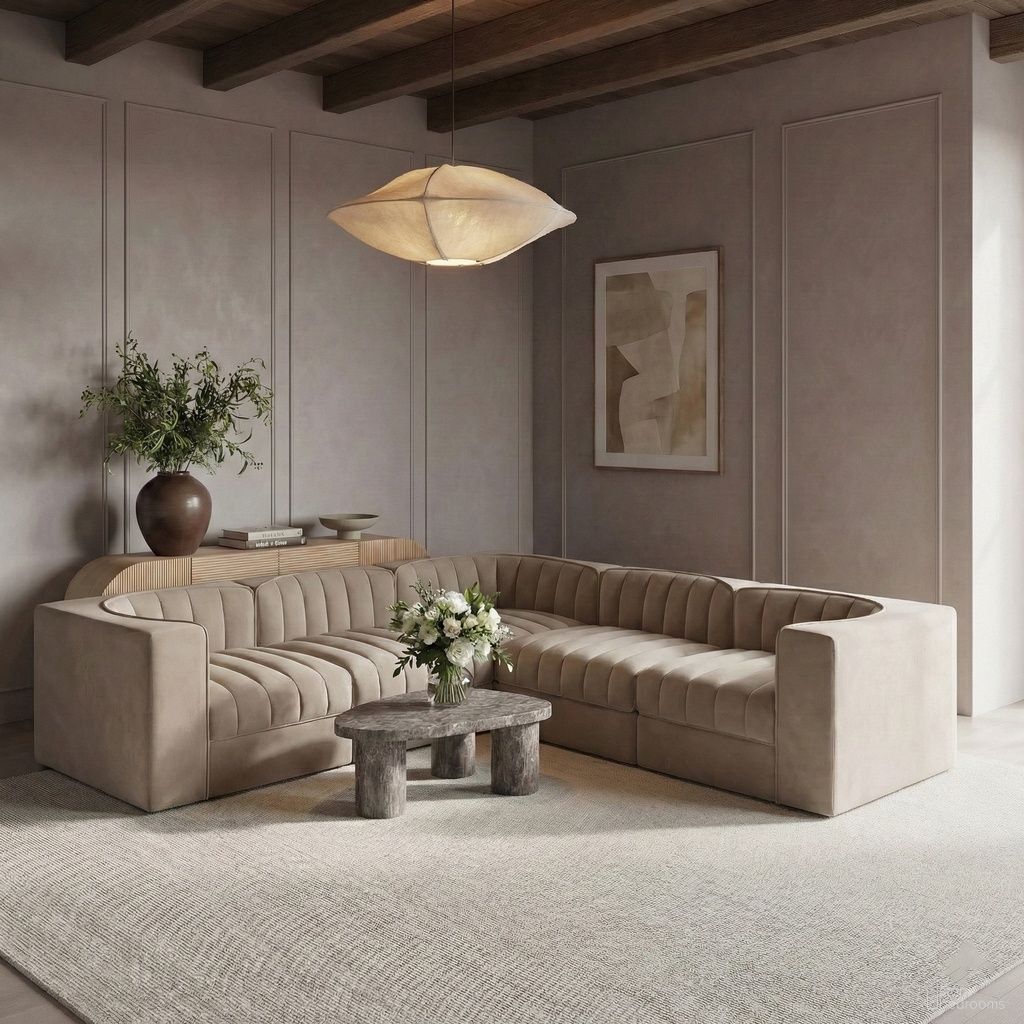 Rummi Velvet Performance Fabric Upholstered 5-Piece Modular Sectional In Beige