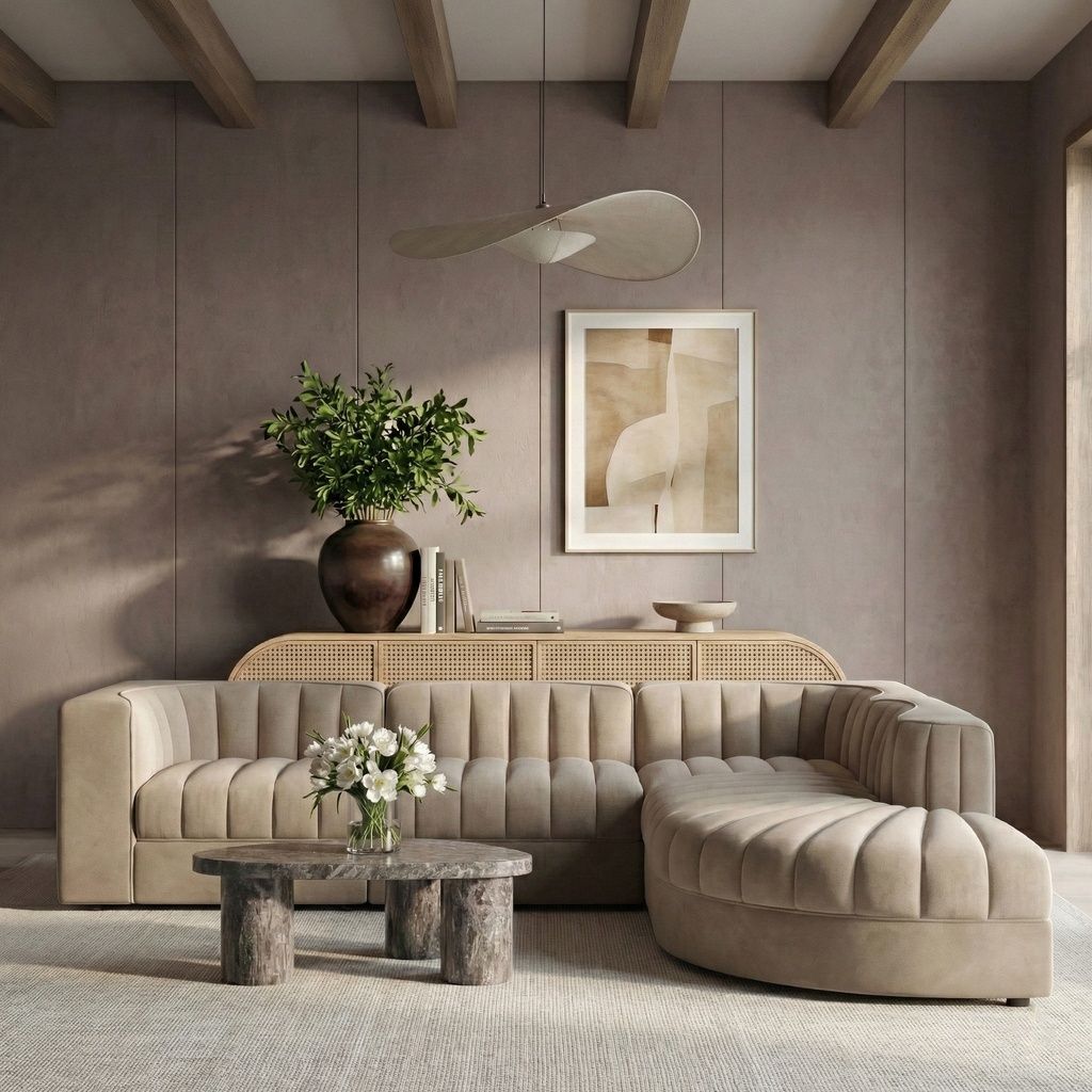 Rummi Velvet Performance Fabric Upholstered 5-Piece Modular Sectional In Beige