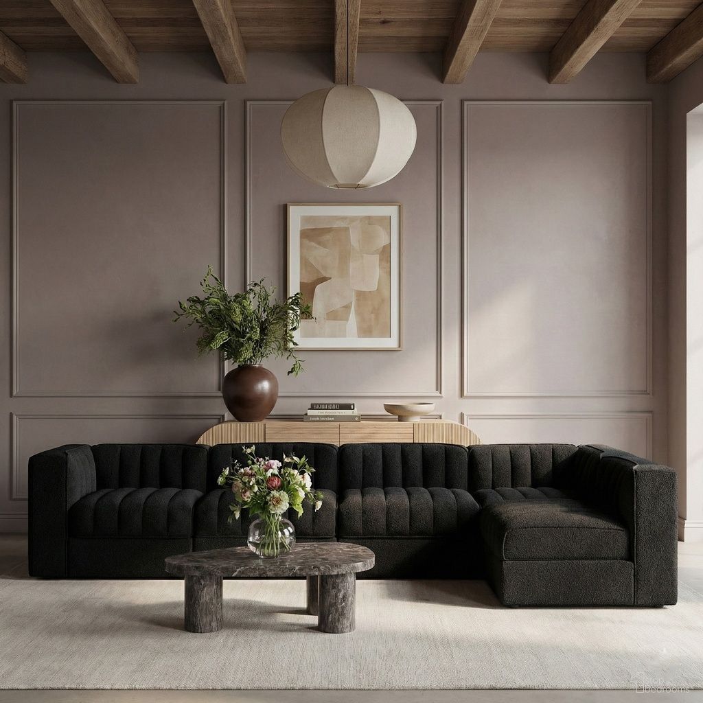 The appearance of Rummi Velvet Performance Fabric Upholstered 5-Piece Modular Sectional In Black designed by Meridian in the modern / contemporary interior design. This black piece of furniture was selected by 1StopBedrooms from Rummi Collection to add a touch of cosiness and style into your home. Sku: 660Black-Armless;660Black-Armless;660Black-Armless;660Black-Corner;660Black-Corner. Material: Foam.