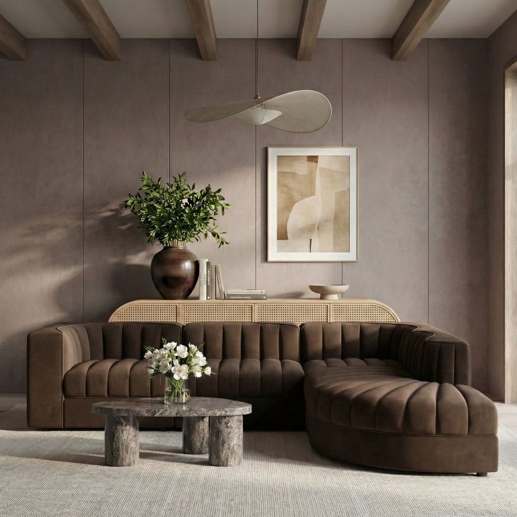Rummi Velvet Performance Fabric Upholstered 5-Piece Modular Sectional In Brown