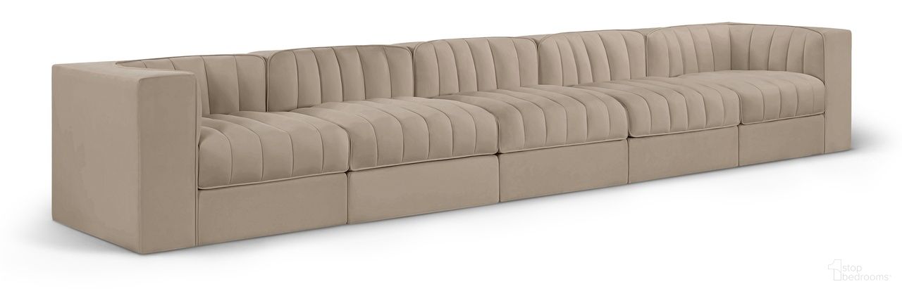 Rummi Velvet Performance Fabric Upholstered 5-Piece Modular Sofa In Beige