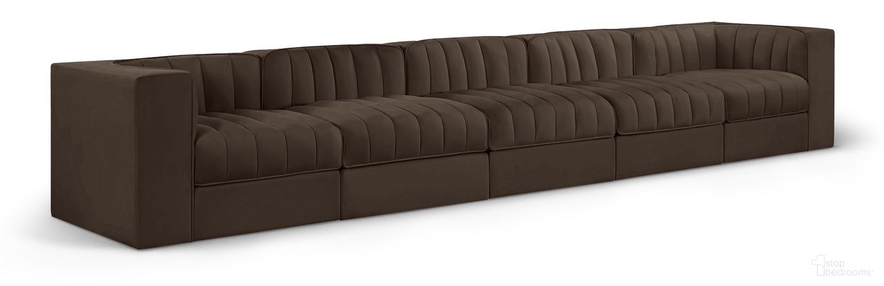 Rummi Velvet Performance Fabric Upholstered 5-Piece Modular Sofa In Brown