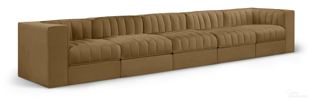 Rummi Velvet Performance Fabric Upholstered 5-Piece Modular Sofa In Saddle