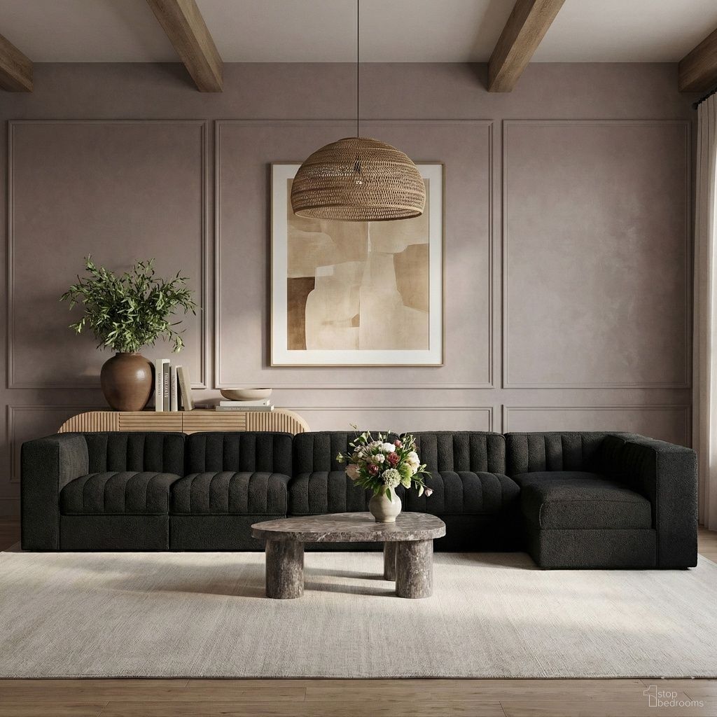 The appearance of Rummi Velvet Performance Fabric Upholstered 6-Piece Modular Sectional In Black designed by Meridian in the modern / contemporary interior design. This black piece of furniture was selected by 1StopBedrooms from Rummi Collection to add a touch of cosiness and style into your home. Sku: 660Black-Armless;660Black-Armless;660Black-Armless;660Black-Armless;660Black-Corner;660Black-Corner. Material: Foam.
