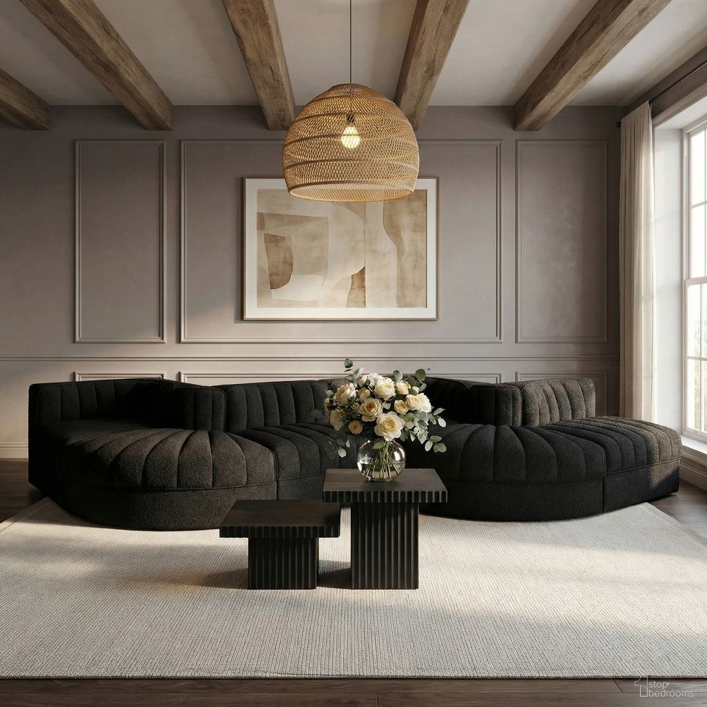 The appearance of Rummi Velvet Performance Fabric Upholstered 6-Piece Modular Sectional In Black designed by Meridian in the modern / contemporary interior design. This black piece of furniture was selected by 1StopBedrooms from Rummi Collection to add a touch of cosiness and style into your home. Sku: 660Black-Armless;660Black-Armless;660Black-Corner;660Black-Corner;660Black-RC;660Black-RC. Material: Foam.