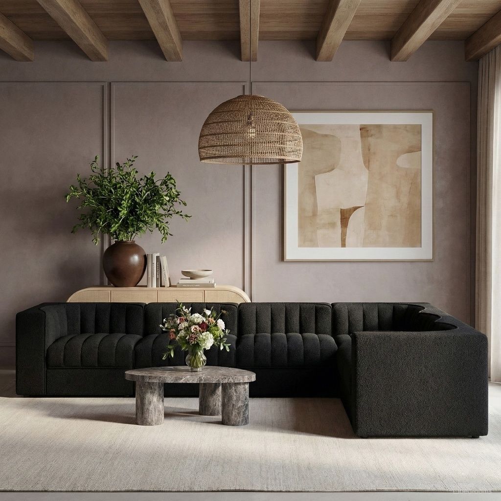 The appearance of Rummi Velvet Performance Fabric Upholstered 6-Piece Modular Sectional In Black designed by Meridian in the modern / contemporary interior design. This black piece of furniture was selected by 1StopBedrooms from Rummi Collection to add a touch of cosiness and style into your home. Sku: 660Black-Armless;660Black-Armless;660Black-Armless;660Black-Corner;660Black-Corner;660Black-Corner. Material: Foam.
