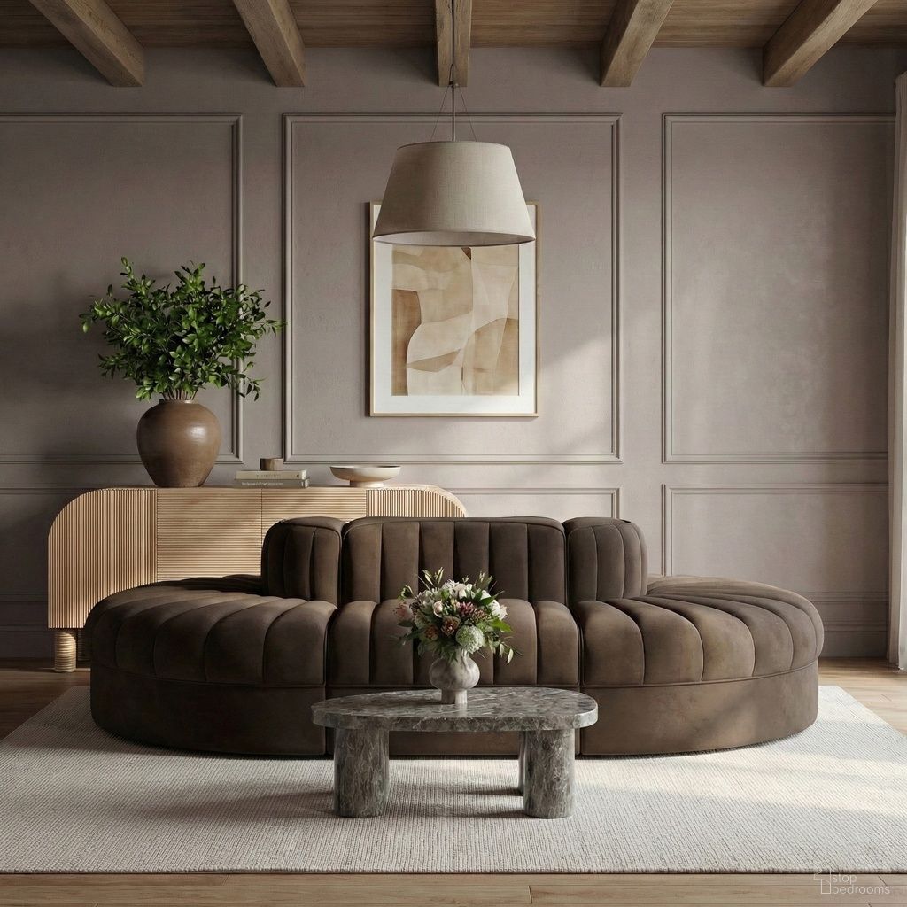 Rummi Velvet Performance Fabric Upholstered 6-Piece Modular Sectional In Brown