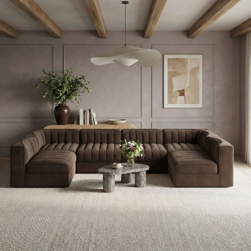 Rummi Velvet Performance Fabric Upholstered 6-Piece Modular Sectional In Brown
