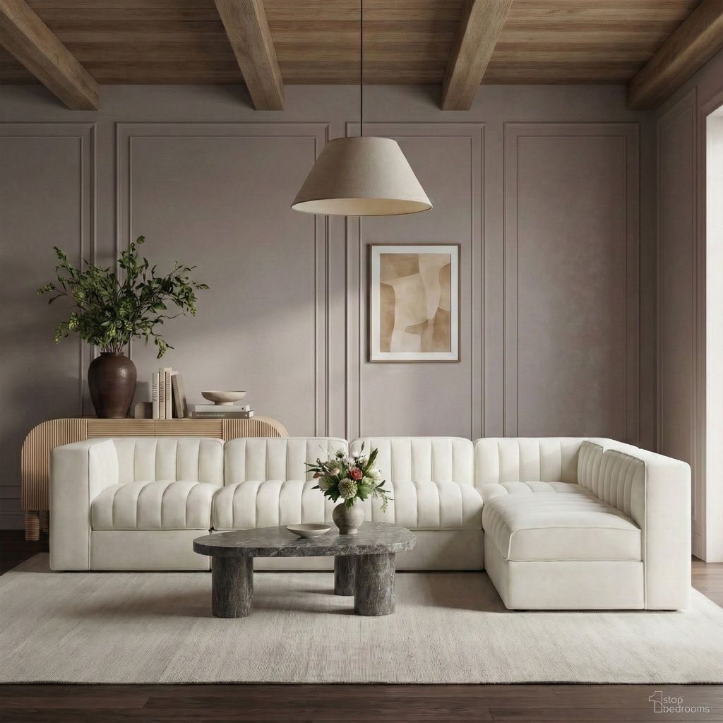 The appearance of Rummi Velvet Performance Fabric Upholstered 6-Piece Modular Sectional In Cream designed by Meridian in the modern / contemporary interior design. This cream piece of furniture  was selected by 1StopBedrooms from Rummi Collection to add a touch of cosiness and style into your home. Sku: 660Cream-Armless;660Cream-Armless;660Cream-Armless;660Cream-Armless;660Cream-Corner;660Cream-Corner. Material: Foam.