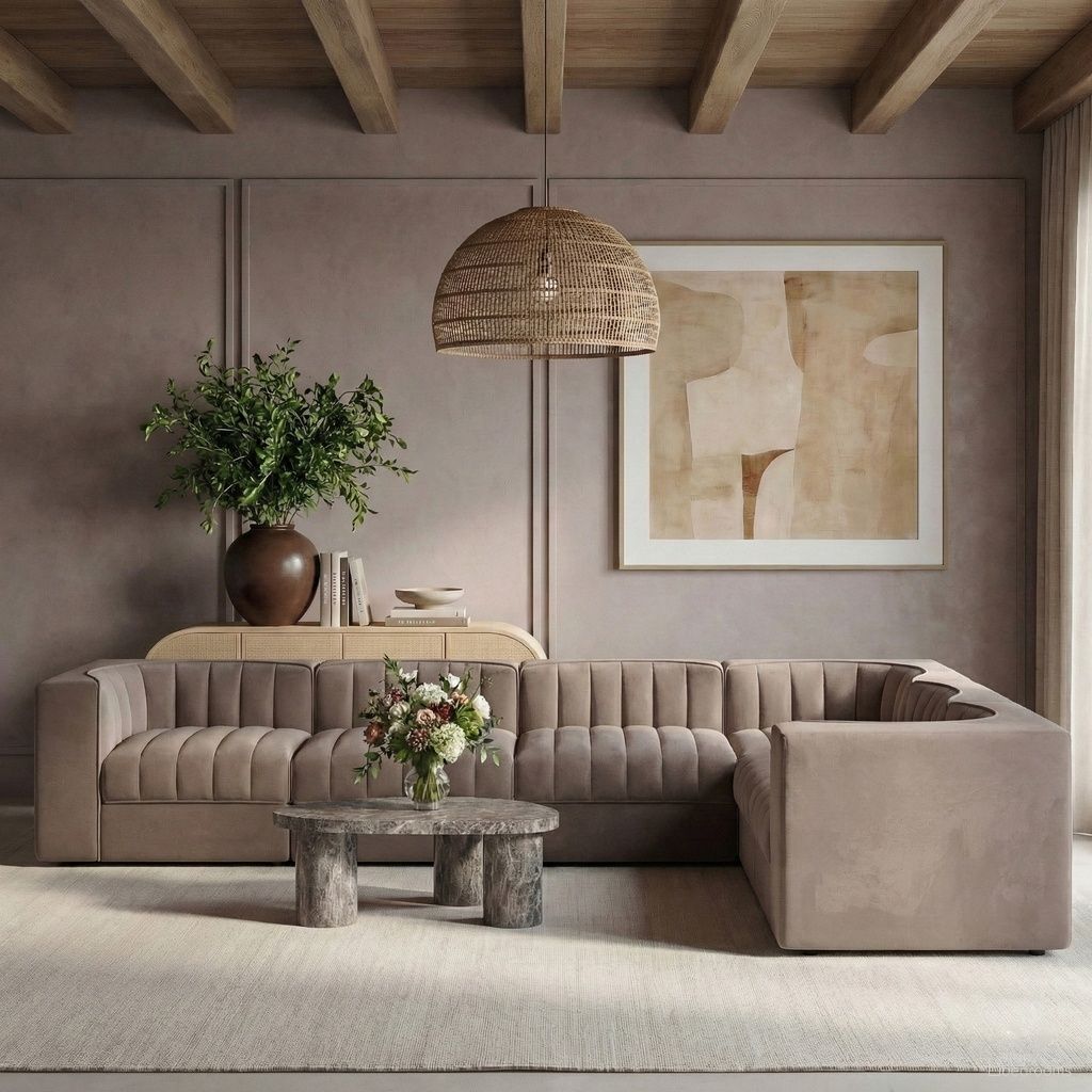 The appearance of Rummi Velvet Performance Fabric Upholstered 6-Piece Modular Sectional In Taupe designed by Meridian in the modern / contemporary interior design. This taupe piece of furniture  was selected by 1StopBedrooms from Rummi Collection to add a touch of cosiness and style into your home. Sku: 660Taupe-Armless;660Taupe-Armless;660Taupe-Armless;660Taupe-Corner;660Taupe-Corner;660Taupe-Corner. Material: Foam.