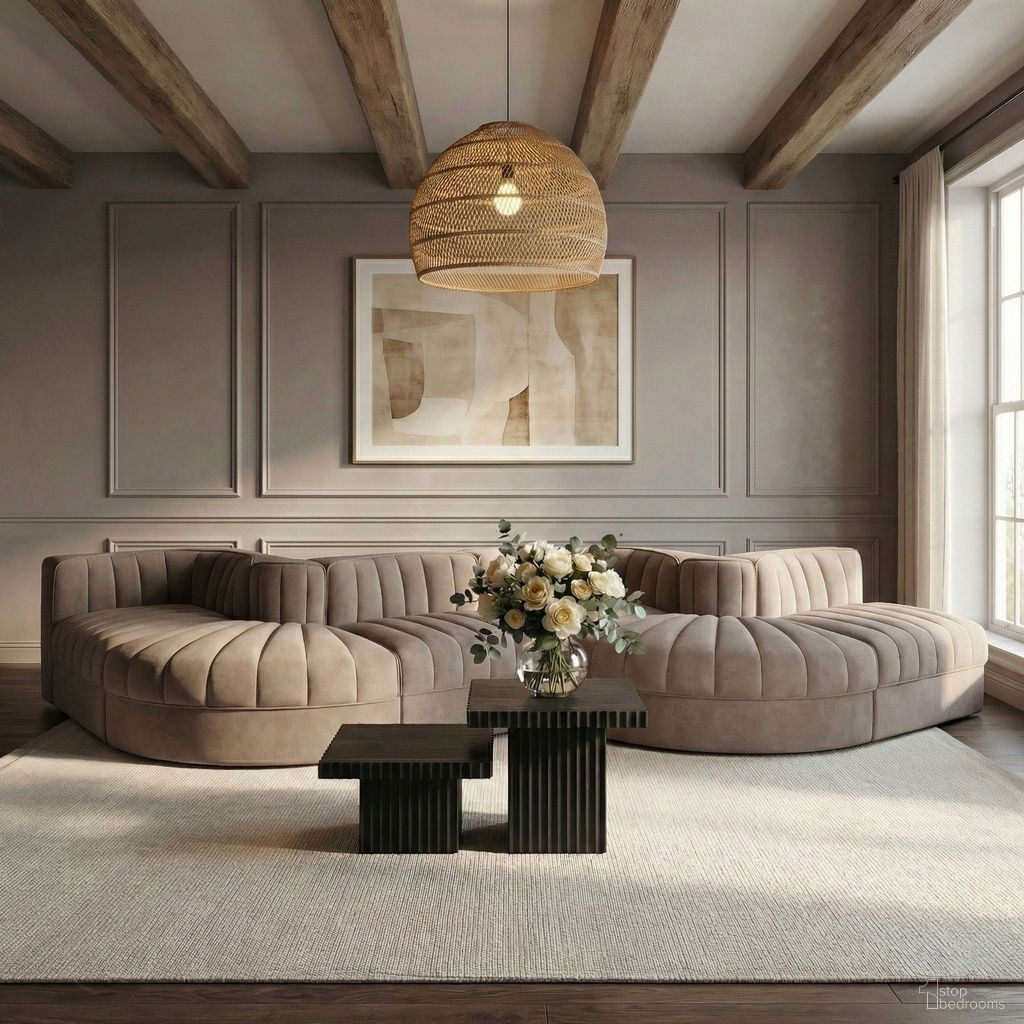 The appearance of Rummi Velvet Performance Fabric Upholstered 6-Piece Modular Sectional In Taupe designed by Meridian in the modern / contemporary interior design. This taupe piece of furniture  was selected by 1StopBedrooms from Rummi Collection to add a touch of cosiness and style into your home. Sku: 660Taupe-Armless;660Taupe-Armless;660Taupe-Corner;660Taupe-Corner;660Taupe-RC;660Taupe-RC. Material: Foam.