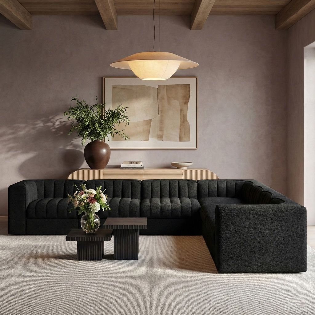 The appearance of Rummi Velvet Performance Fabric Upholstered 7-Piece Modular Sectional In Black designed by Meridian in the modern / contemporary interior design. This black piece of furniture was selected by 1StopBedrooms from Rummi Collection to add a touch of cosiness and style into your home. Sku: 660Black-Armless;660Black-Armless;660Black-Armless;660Black-Armless;660Black-Corner;660Black-Corner;660Black-Corner. Material: Foam.