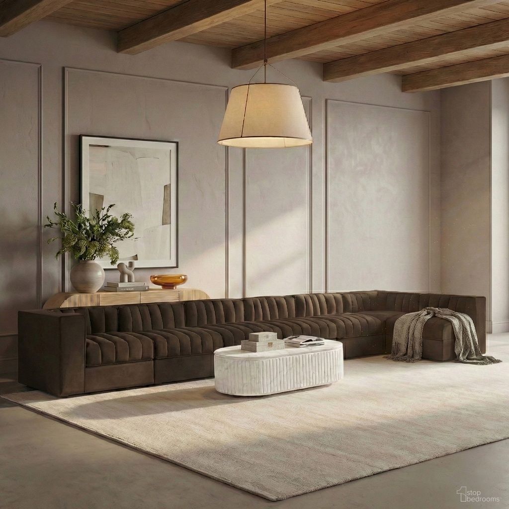 Rummi Velvet Performance Fabric Upholstered 7-Piece Modular Sectional In Brown