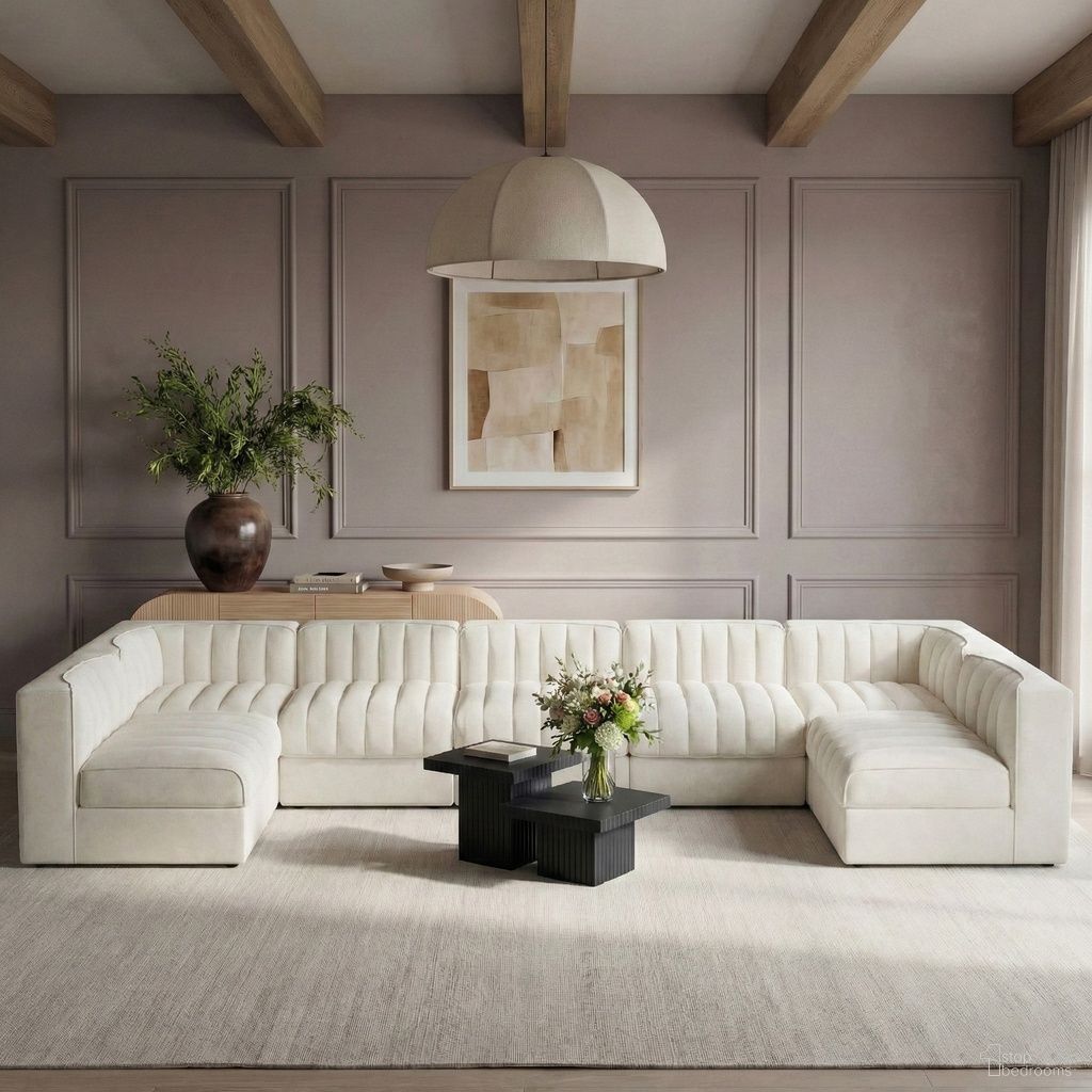 The appearance of Rummi Velvet Performance Fabric Upholstered 7-Piece Modular Sectional In Cream designed by Meridian in the modern / contemporary interior design. This cream piece of furniture  was selected by 1StopBedrooms from Rummi Collection to add a touch of cosiness and style into your home. Sku: 660Cream-Armless;660Cream-Armless;660Cream-Armless;660Cream-Armless;660Cream-Armless;660Cream-Corner;660Cream-Corner. Material: Foam.