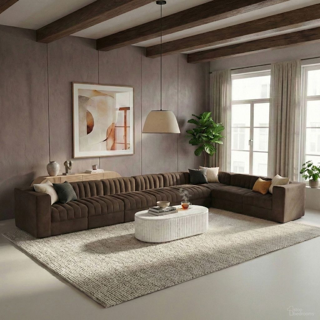 Rummi Velvet Performance Fabric Upholstered 8-Piece Modular Sectional In Brown