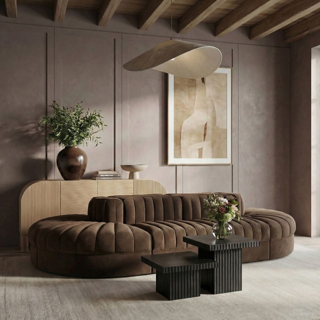 Rummi Velvet Performance Fabric Upholstered 8-Piece Modular Sectional In Brown