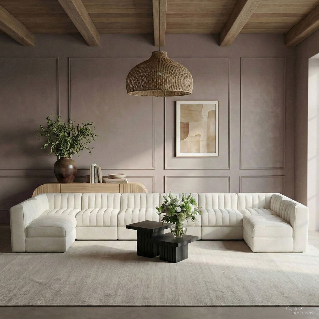 The appearance of Rummi Velvet Performance Fabric Upholstered 8-Piece Modular Sectional In Cream designed by Meridian in the modern / contemporary interior design. This cream piece of furniture  was selected by 1StopBedrooms from Rummi Collection to add a touch of cosiness and style into your home. Sku: 660Cream-Armless;660Cream-Armless;660Cream-Armless;660Cream-Armless;660Cream-Armless;660Cream-Armless;660Cream-Corner;660Cream-Corner. Material: Foam.