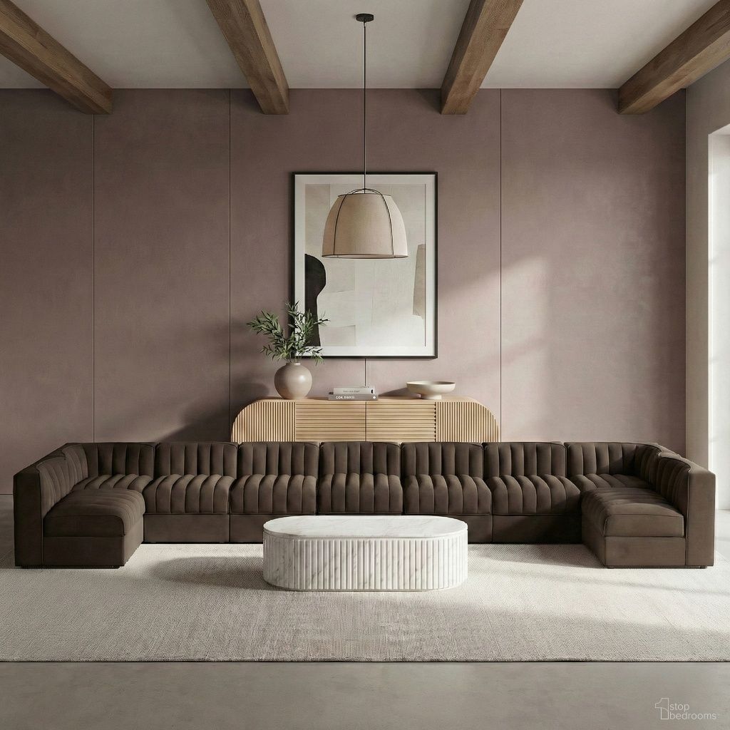 Rummi Velvet Performance Fabric Upholstered 9-Piece Modular Sectional In Brown
