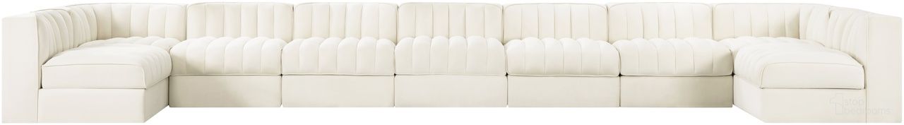 The appearance of Rummi Velvet Performance Fabric Upholstered 9-Piece Modular Sectional In Cream designed by Meridian in the modern / contemporary interior design. This cream piece of furniture  was selected by 1StopBedrooms from Rummi Collection to add a touch of cosiness and style into your home. Sku: 660Cream-Armless;660Cream-Armless;660Cream-Armless;660Cream-Armless;660Cream-Armless;660Cream-Armless;660Cream-Armless;660Cream-Corner;660Cream-Corner. Material: Foam.