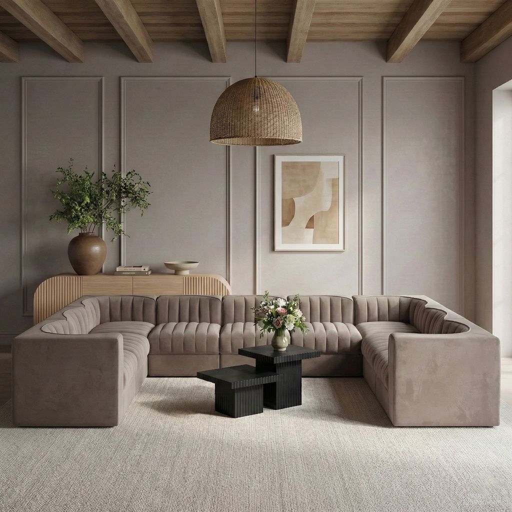 The appearance of Rummi Velvet Performance Fabric Upholstered 9-Piece Modular Sectional In Taupe designed by Meridian in the modern / contemporary interior design. This taupe piece of furniture was selected by 1StopBedrooms from Rummi Collection to add a touch of cosiness and style into your home. Sku: 660Taupe-Armless;660Taupe-Armless;660Taupe-Armless;660Taupe-Armless;660Taupe-Armless;660Taupe-Corner;660Taupe-Corner;660Taupe-Corner;660Taupe-Corner. Material: Foam.