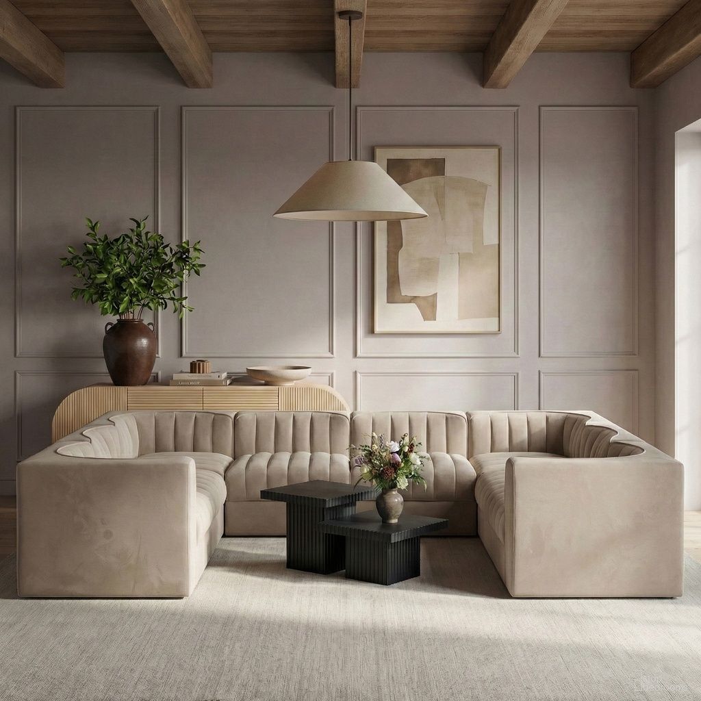 Rummi Velvet Performance Fabric Upholstered Modular Sectional In Beige
