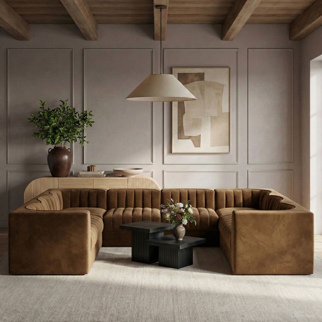 Rummi Velvet Performance Fabric Upholstered Modular Sectional In Saddle