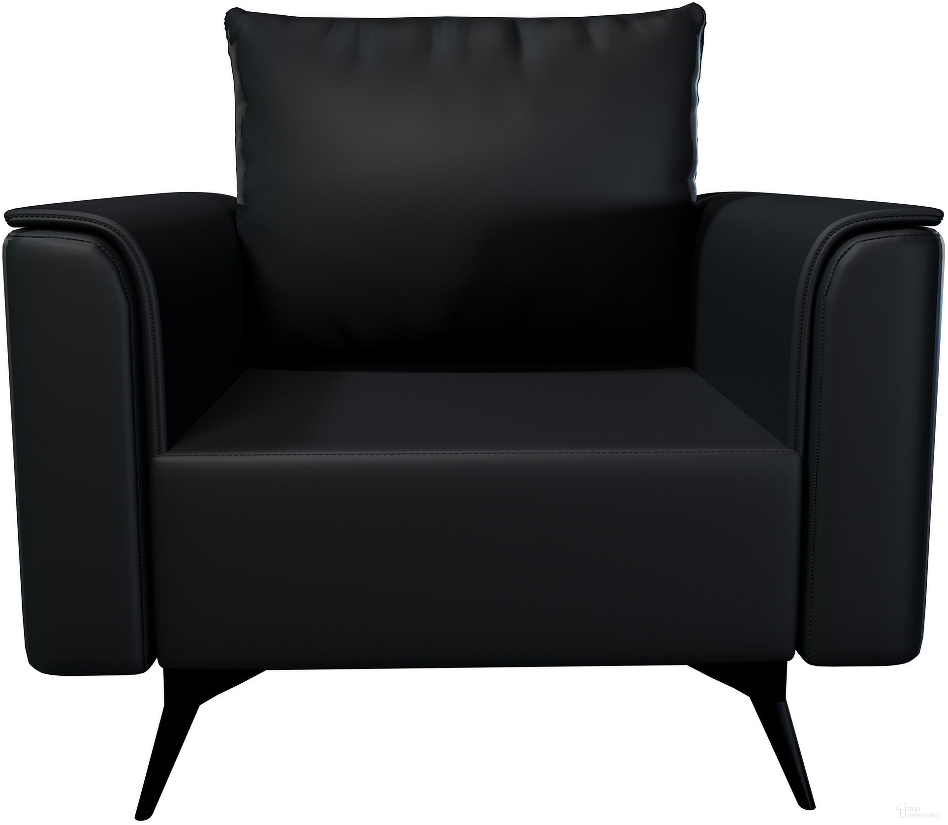 The appearance of Rusk Single Seater Sofa In Black designed by LeisureMod in the modern / contemporary interior design. This black piece of furniture  was selected by 1StopBedrooms from Rusk Collection to add a touch of cosiness and style into your home. Sku: RS37BLL. Material: PU.