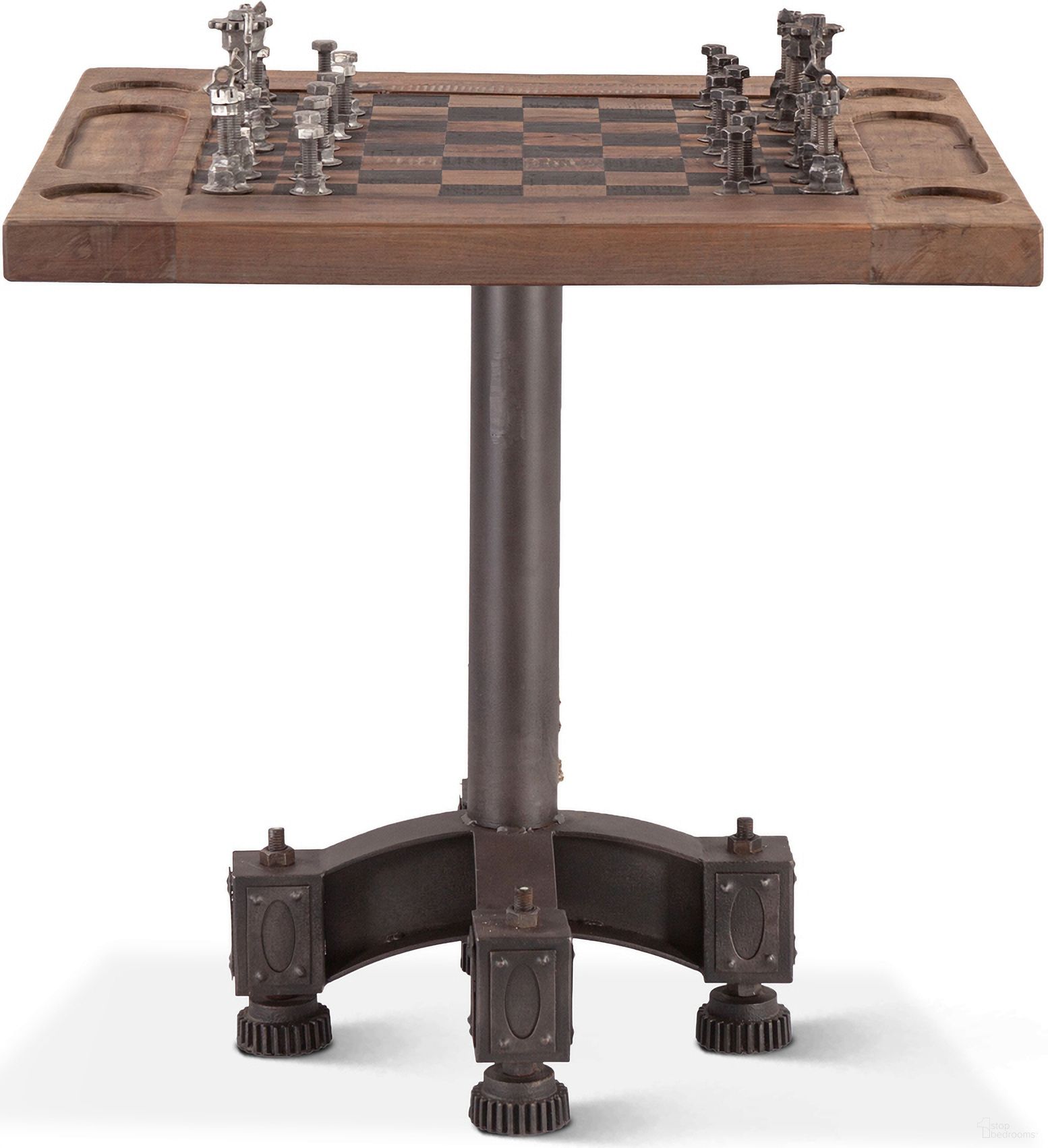 The appearance of Rustic Revival Chess Table In Gray designed by Home Trends and Design in the modern / contemporary interior design. This gray piece of furniture  was selected by 1StopBedrooms from Rustic Revival Collection to add a touch of cosiness and style into your home. Sku: ZWRRCHESS. Material: Reclaimed Wood.
