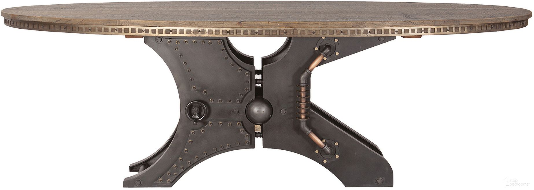 The appearance of Rustic Revival Oval Dining Table In Gray designed by Home Trends and Design in the industrial interior design. This gray piece of furniture  was selected by 1StopBedrooms from Rustic Revival Collection to add a touch of cosiness and style into your home. Sku: ZWRRODT94. Table Base Style: Pedestal. Table Top Shape: Oval. Size: 96" x 42". Material: Reclaimed Wood.