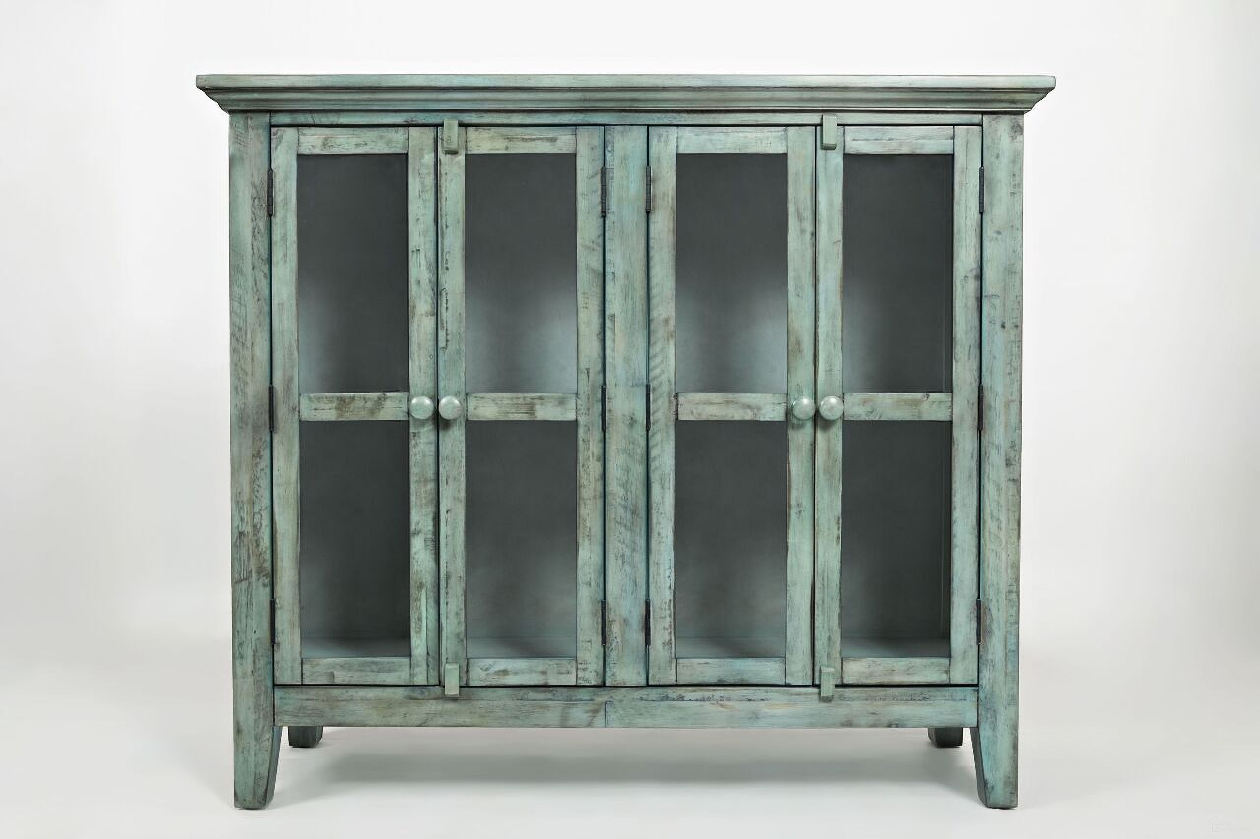 The appearance of Rustic Shores 48 Inch 4 Door Accent Cabinet In Blue designed by Jofran in the transitional interior design. This blue piece of furniture  was selected by 1StopBedrooms from Rustic Shores Collection to add a touch of cosiness and style into your home. Sku: 1615-48. Material: Acacia.