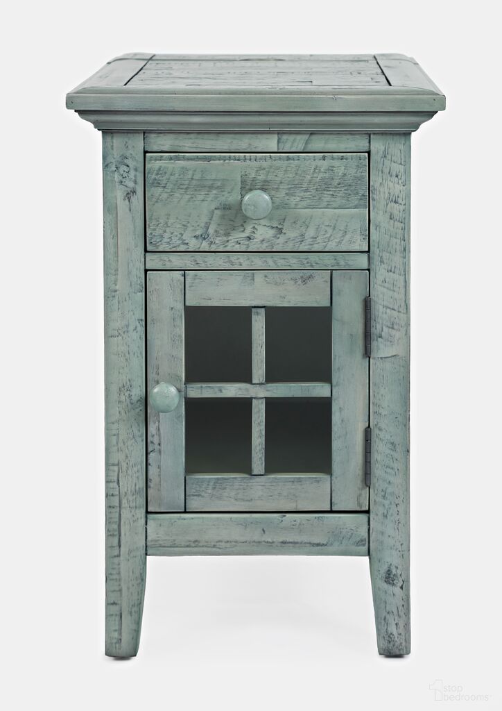 The appearance of Rustic Shores USB Charging Chairside End Table In Blue designed by Jofran in the rustic / southwestern interior design. This blue piece of furniture  was selected by 1StopBedrooms from Rustic Shores Collection to add a touch of cosiness and style into your home. Sku: 1615-22. Material: Acacia.