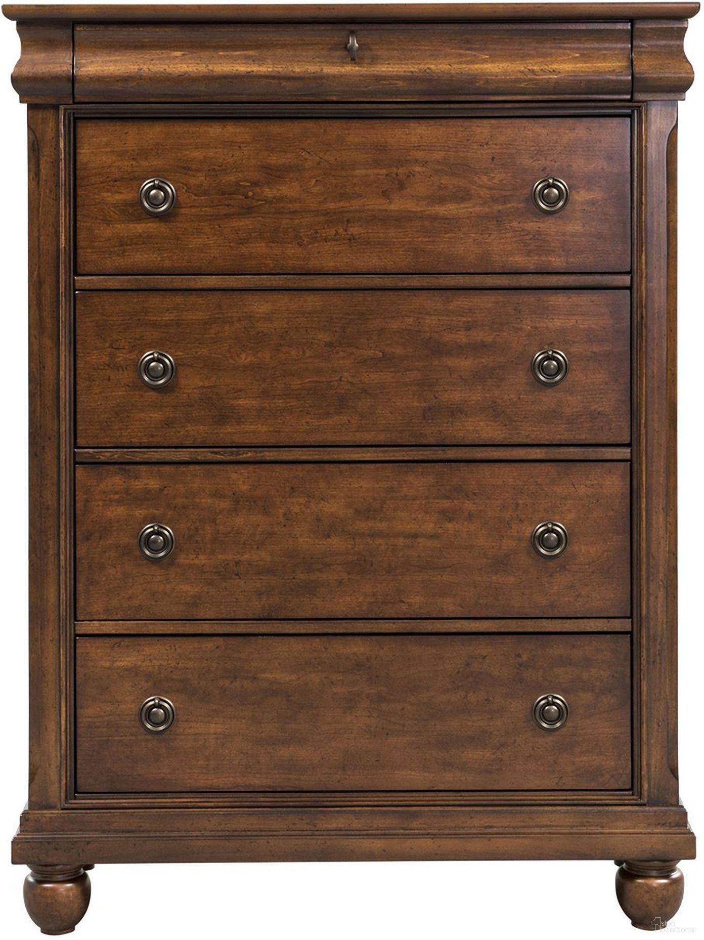 The appearance of Rustic Traditions 5 Drawer Chest designed by Liberty in the traditional interior design. This brown piece of furniture was selected by 1StopBedrooms from Rustic Collection to add a touch of cosiness and style into your home. Sku: 589-BR41. Material: Wood.