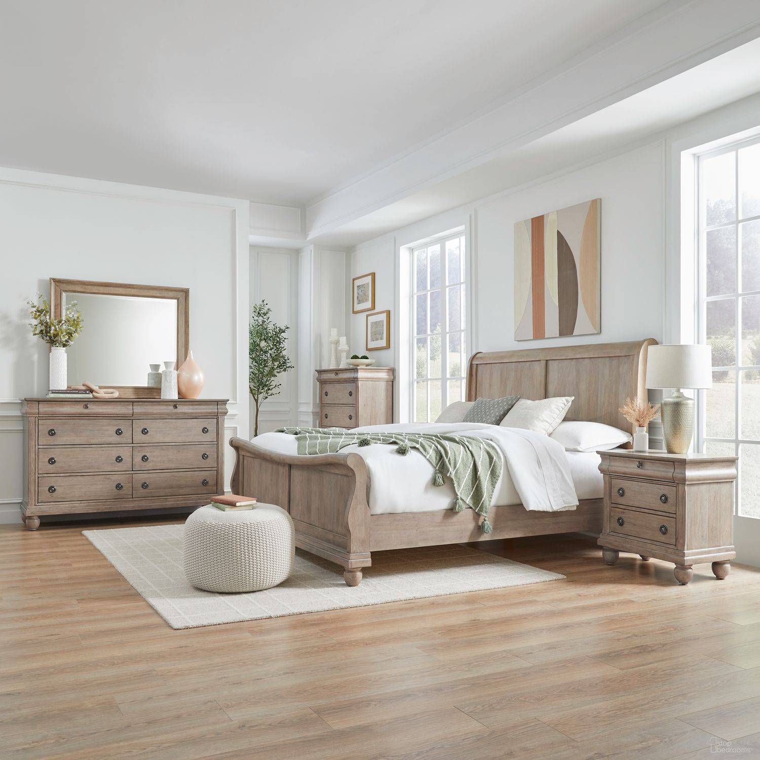 The appearance of Rustic Traditions Sleigh Bedroom Set In Saddle Tan designed by Liberty in the traditional interior design. This saddle tan piece of furniture was selected by 1StopBedrooms from Rustic Traditions Collection to add a touch of cosiness and style into your home. Sku: 589WT-BR21H;589WT-BR21F;589WT-BR90;589WT-BR61. Bed Size: California King. Material: Birch Veneer.