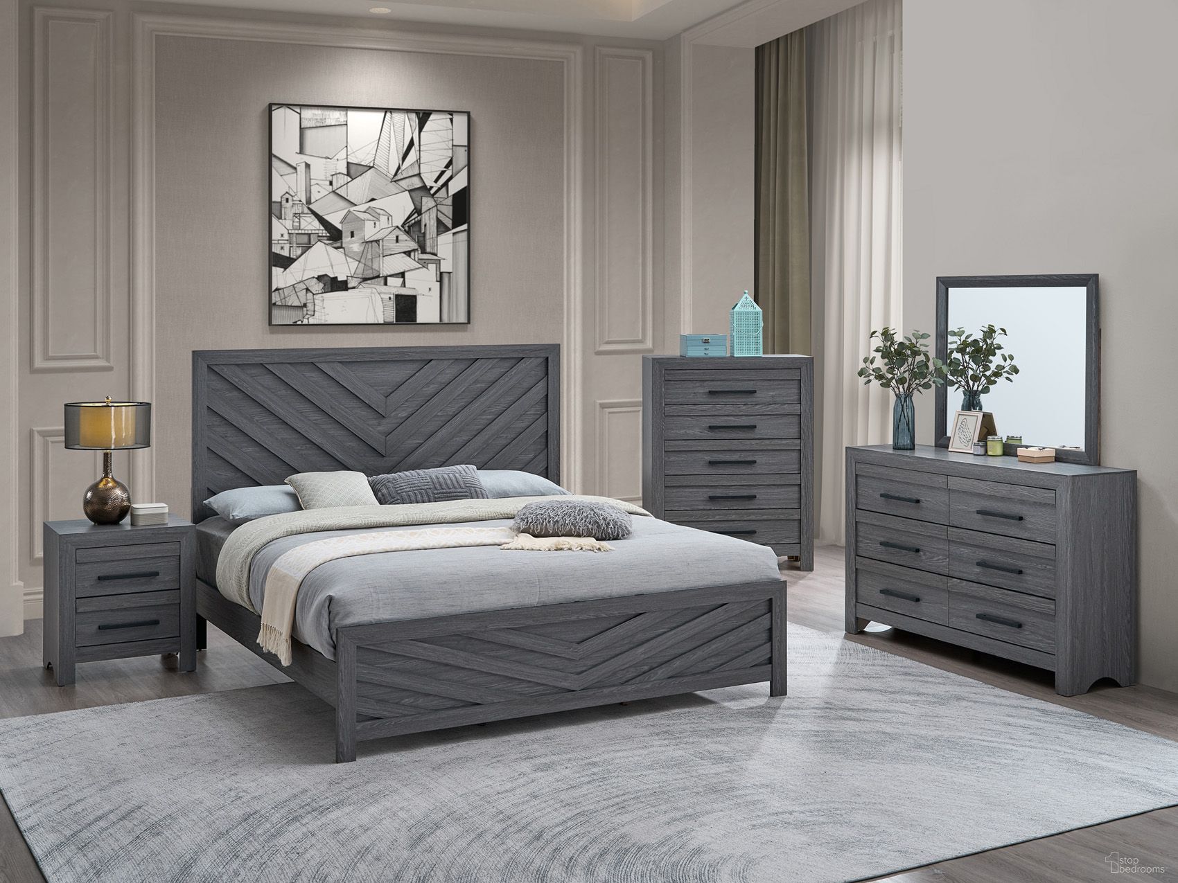 The appearance of Rustica Panel Bedroom Set in Gray designed by Glory in the transitional interior design. This gray piece of furniture  was selected by 1StopBedrooms from Rustica Collection to add a touch of cosiness and style into your home. Sku: G005203A-QB;G005203-N. Material: Wood. Bed Size: King.