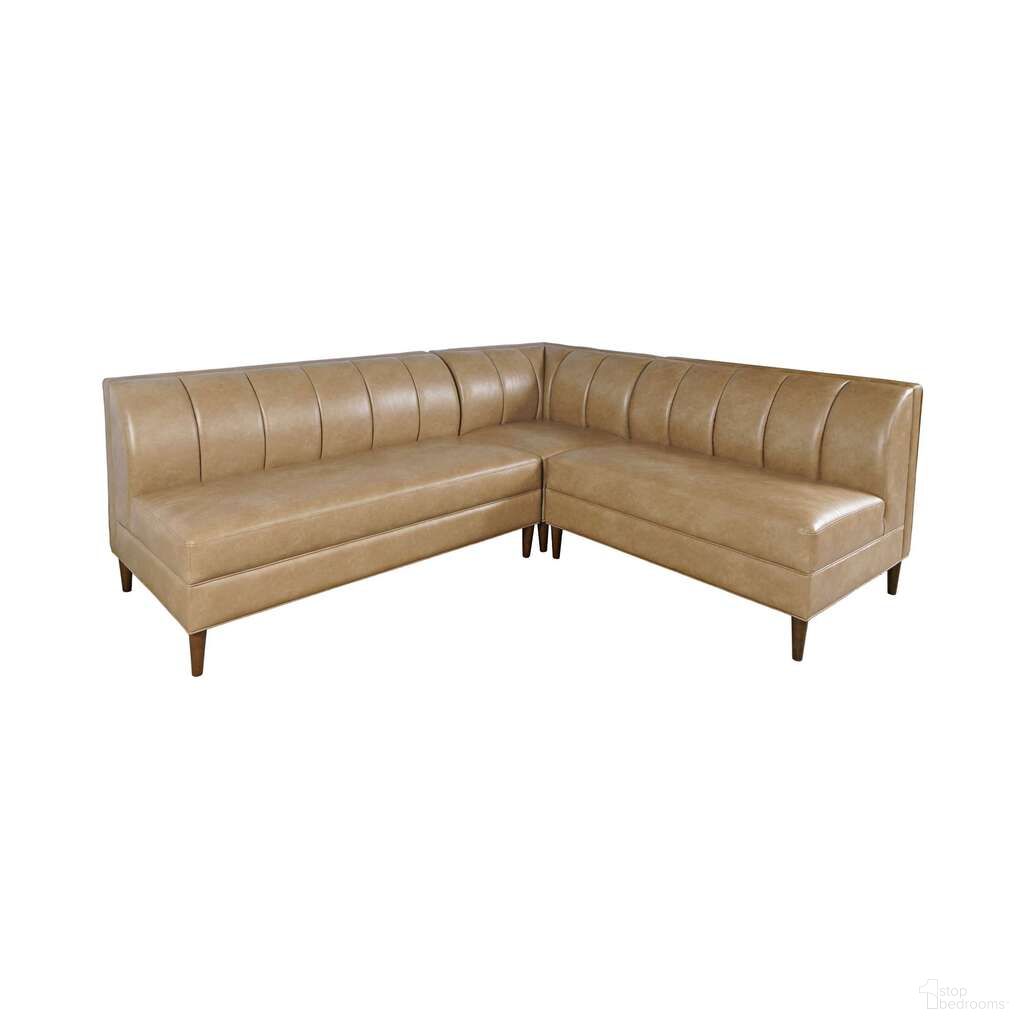 The appearance of Ruston Banquette Faux Leather Sectional with Five Seats and Corner Wedge In Buffed Brown designed by Jofran in the modern / contemporary interior design. This buffed brown piece of furniture was selected by 1StopBedrooms from Ruston Collection to add a touch of cosiness and style into your home. Sku: 2586-3WDBFF;2586-2STBFF;2586-3STBFF. Material: Upholstery.
