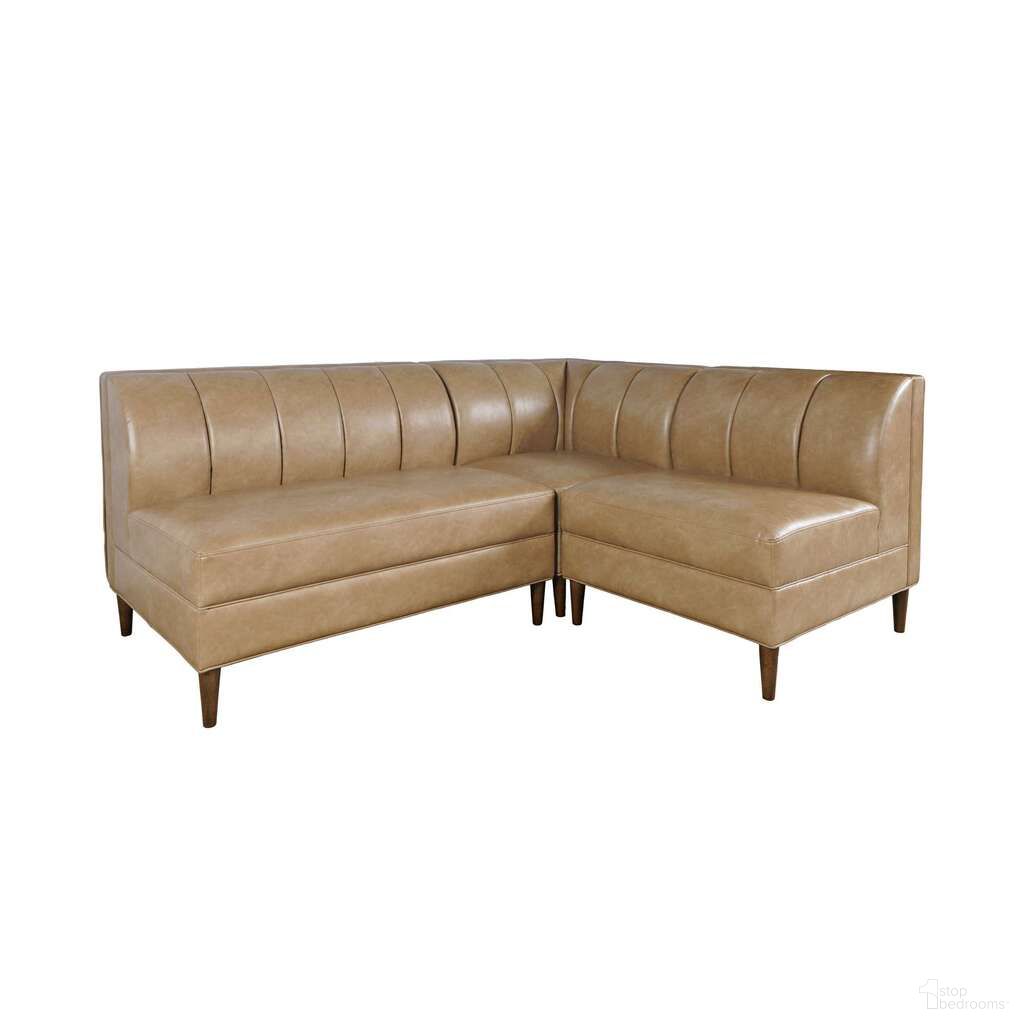 The appearance of Ruston Banquette Faux Leather Sectional with Four Seats and Corner Wedge In Buffed Brown designed by Jofran in the modern / contemporary interior design. This buffed brown piece of furniture was selected by 1StopBedrooms from Ruston Collection to add a touch of cosiness and style into your home. Sku: 2586-1STBFF;2586-3WDBFF;2586-3STBFF. Material: Upholstery.